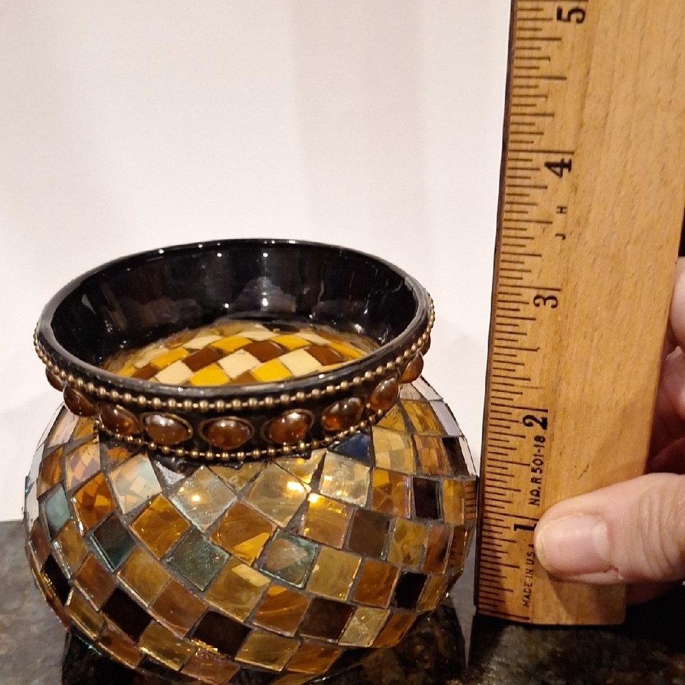 PartyLite Amber and Black Mosaic Vase - Picture 3 of 4